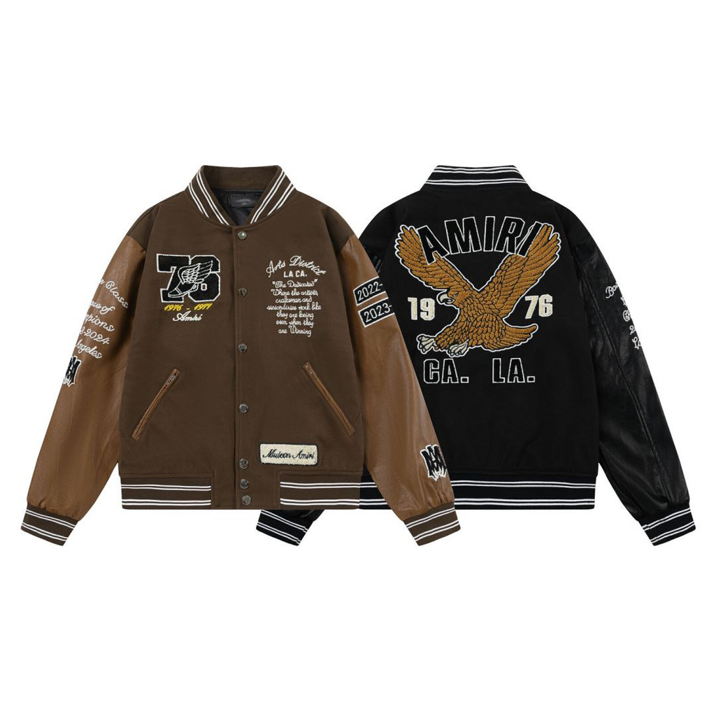 D1DK AMIR* 2025Winter Eagle Embroidered Leather Patch Long Sleeve Baseball Jacket Coat