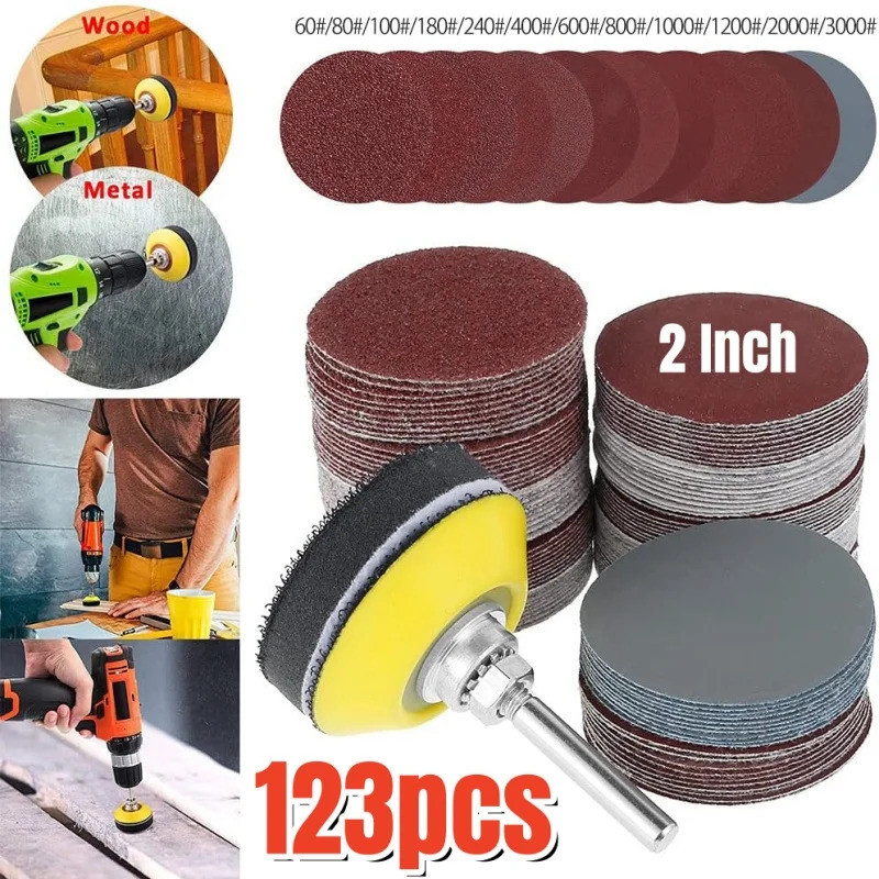 123Pcs 50mm Sandpaper Assortment 60-3000 Grit Sanding Disc Pad Set 2Inch For Drill Grinder Rotary To