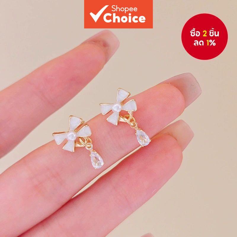 Bow Pearl Drop ต่างหู – Dainty Zircon Studs Minimalist เครื่องประดับของขวัญสําหรับผู้หญิง