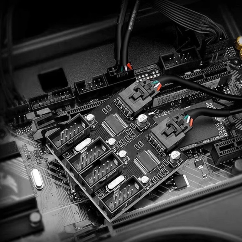 GENUG 9Pin USB Header ชาย 1 ถึง 2 4 หญิงสายต่อการ์ดเมนบอร์ด 9Pin USB