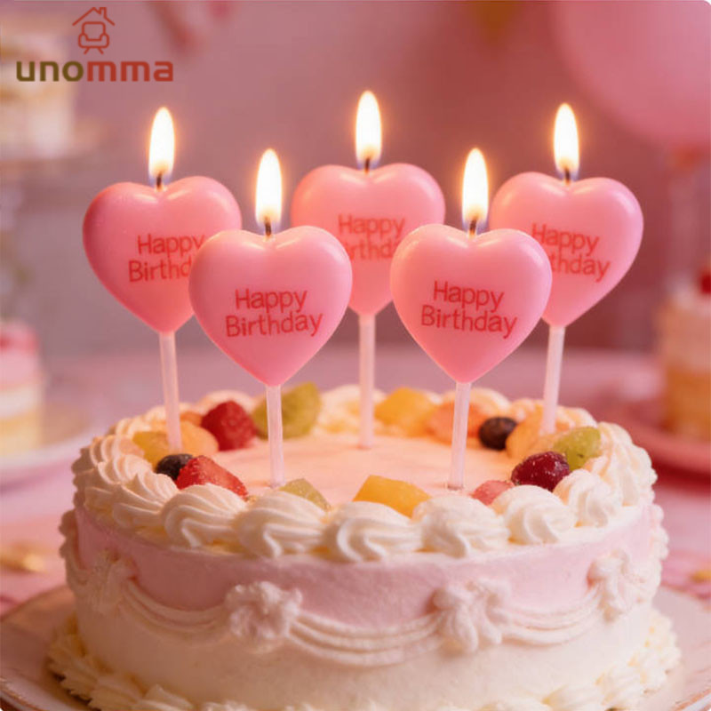 เทียนวันเกิดรูปหัวใจ นชุดตกแต่งงานปาร์ตี้เค้กวันเกิด (แพค5ชิ้น) unomma