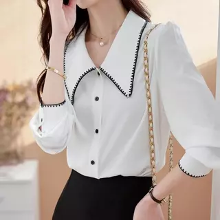 Red Berryเสื้อชีฟองแขนยาวคอปกปีเตอร์แพนรุ่นใหม่ปี 2025 สำหรับผู้หญิง ดีไซน์หรูหราและทันสมัย 99311
