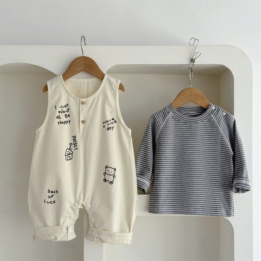 SM​ - 183 (สินค้า​พร้อม​ส่งจากไทย)​ ชุดเด็กทารกสไตล์มินิมอล “Happy Bear Baby Set” 🐻✨ นุ่ม เบา ระบายอากาศดี - รูปที่ 3