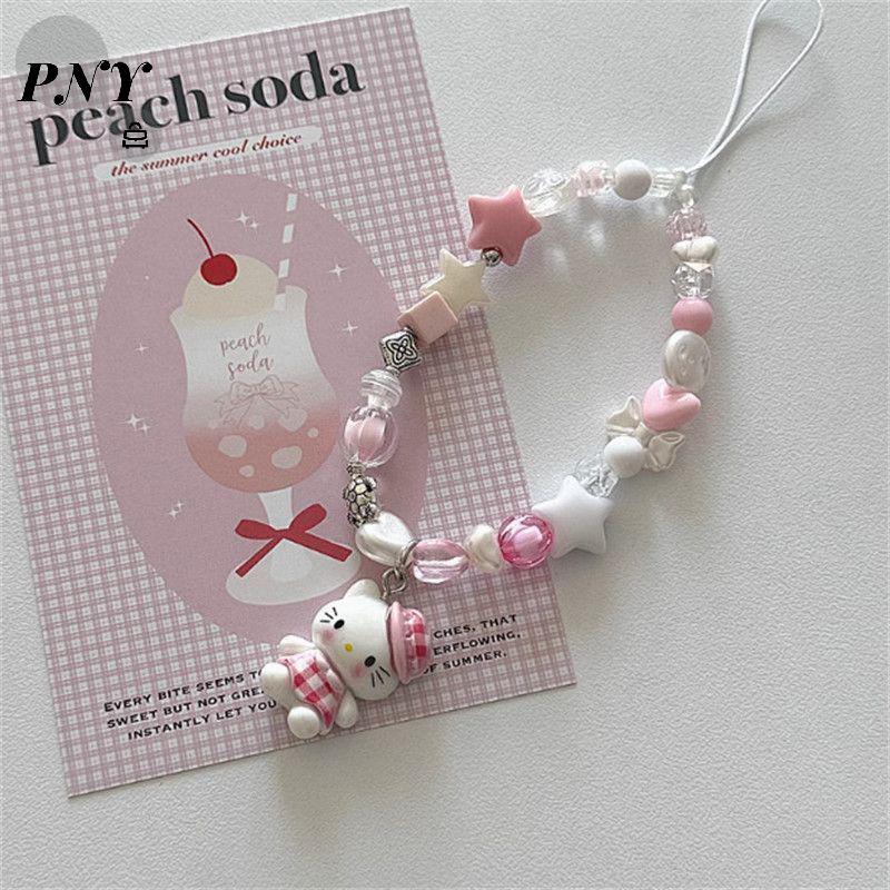 [PNY] Sanrio Red Checkered Love Heart Hello Kitty Phone Pendant Cartoon Kitty Phone Case Chain Keych