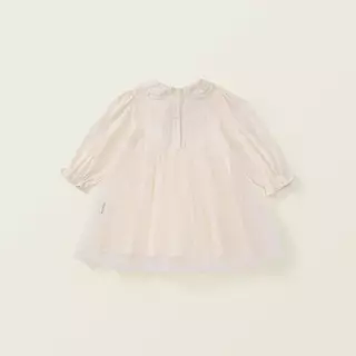 Hania kids พร้อมส่ง เดรสครีมเด็กผู้หญิง ลายปักดอกไม้ ใส่นุ่มสบาย K5135587