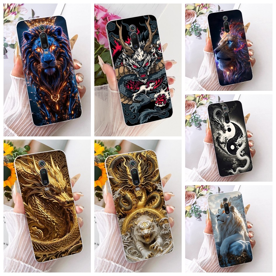 ปลอกสําหรับ Xiaomi Mi 9T / Mi 9T Pro / Redmi K20 / Redmi K20 Pro กรณีหรูหรา Dragon Lion Cat การพิมพ์