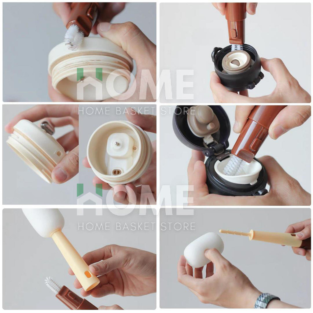 แปรงอเนกประสงค์3in1(ถอดได้แปรงหัวกลม+แปรงซิลิโคนล้างขอบ+แปรงซอกซอน)ABS แปรงล้างแก้ว  แปรงล้างขวดนม - รูปที่ 5