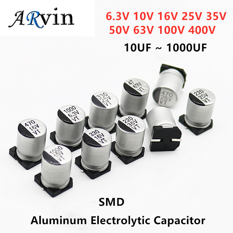 10Pcs SMD Aluminum Electrolytic Capacitor 6.3V 10V - 35V 50V 63V 100 1UF 10UF 22UF 33UF 47UF 100UF 3