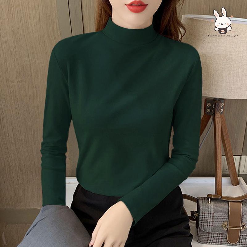 [Teh] Warm Halfคอเต่ากํามะหยี่เสื้อยืดผู้หญิงเสื้อยืดแขนยาวเสื้อ [VN]