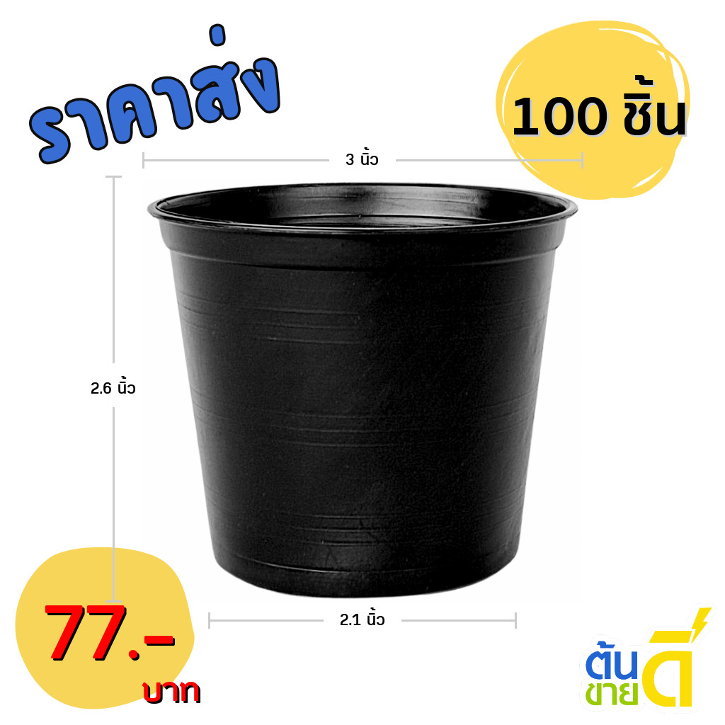 กระถาง กระถางต้นไม้ กระถางพลาสติก เบอร์ 3 นิ้ว สีดำ 100 ใบ