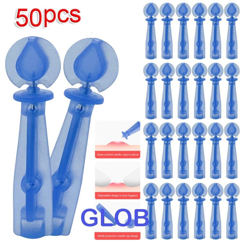 GLOB 50 ชิ้น/กล่องทิ้งเข็มสิว, Professional Pimple Pins Blackhead Remover เครื่องมือ, Pimple Extract