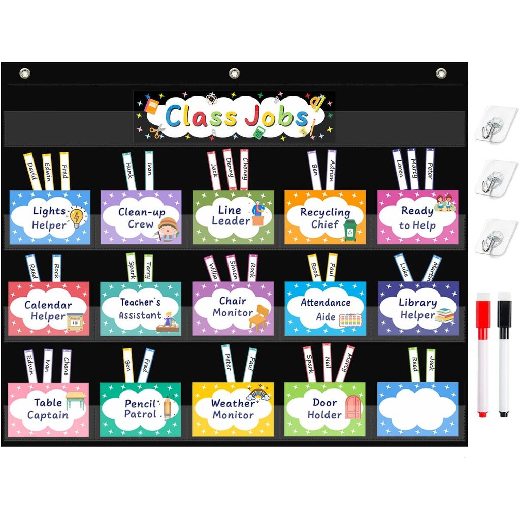 REGELETO Class Jobs แผนภูมิพ็อกเก็ต 70 สีสันแห้งลบการ์ดและ 3 ตะขอ, การจัดการระดับการศึกษาแผนภูมิพ็อก