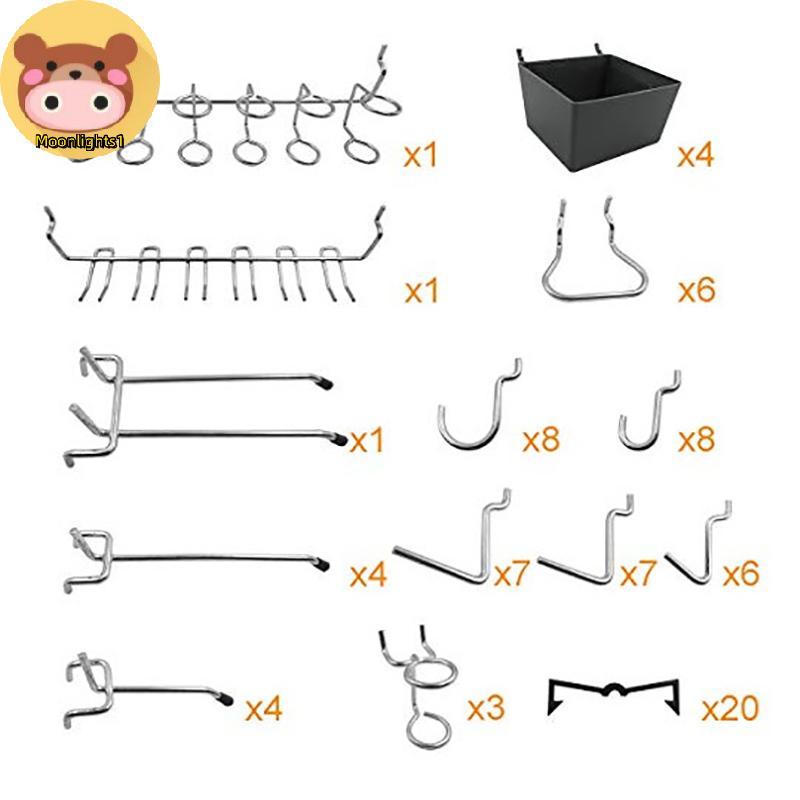 Moonlights1 81 ชิ้น Pegboard ตะขอ Assortment พร้อม Pegboard Bins Peg ล็อคเครื่องมือ Organizer EN