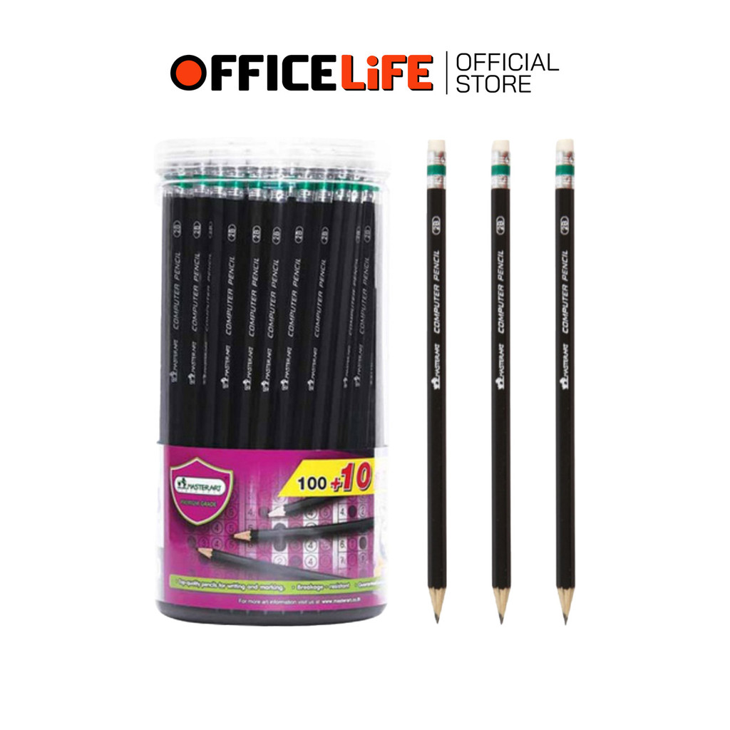 Master Art (มาสเตอร์อาร์ต) ดินสอดำ ดินสอไม้ ดินสอ ความเข้ม 2B Computer pencil ( 100+10 แท่ง / กระปุก