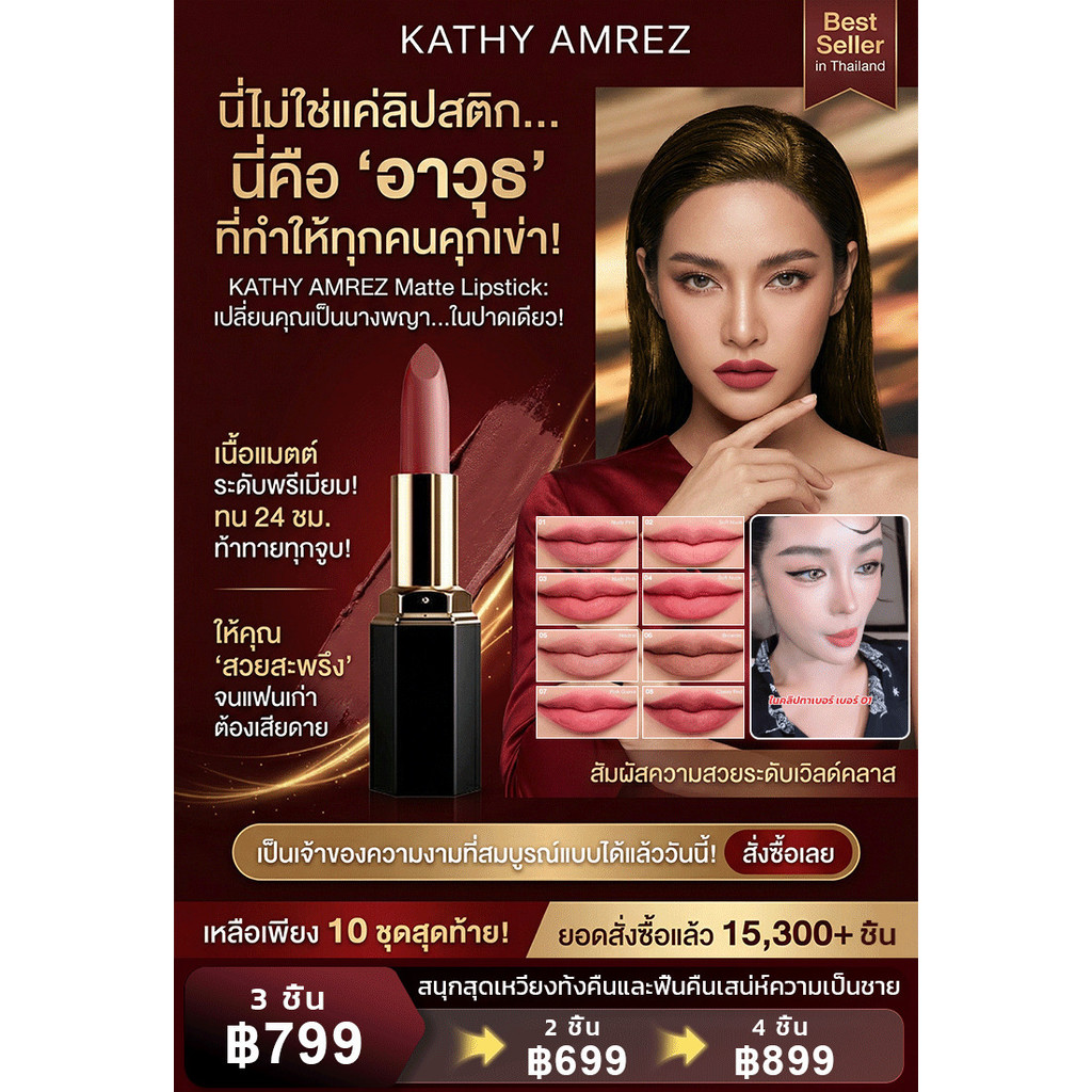 【ลิปแมทท์สวยทน】สีสวยชัด ลิปสติกเนื้อแมตต์/ลิปแมท/ลิป/เนื้อแมท/ลิปสติกสีสด