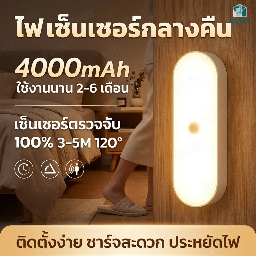 ไฟเซ็นเซอร์ โคมไฟหัวเตียง หลอดไฟอัจฉริยะ ไฟกลางคืน ไฟ LED ไฟบันได ไฟห้องน้ำ ชาร์จผ่าน usb