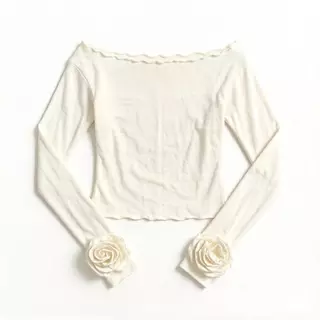 FENNI สินค้าพร้อมส่ง แนะนำซักมือ ห้ามซักโดนลายดอก เสื้อเปิดไหล่สไตล์หวาน เข้ารูปช่วงเอว แขนยาว ใส่เป็นชั้นในได้