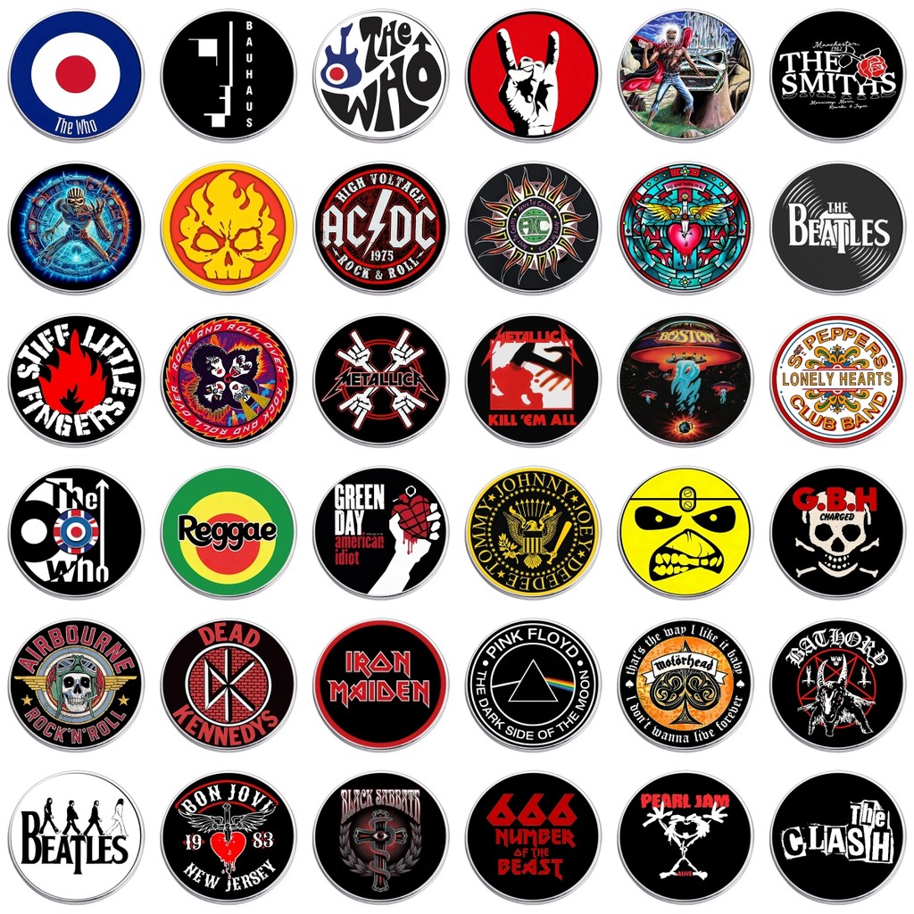 คลาสสิก Rock Band ป้ายโลหะ Vintage เพลงโลโก้เข็มกลัด UV รูปแบบการพิมพ์ Lapel Pin สําหรับ Punk สไตล์ชุด Cool อุปกรณ์เสริม