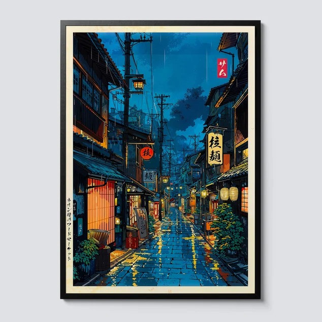 ญี่ปุ่นโตเกียวโรงน้ําชาการ์ตูนผ้าใบพิมพ์อะนิเมะเมืองถนนคาเฟ่ฉากผนังศิลปะโปสเตอร์สําหรับห้องนั่งเล่นที่ทันสมัยตกแต่งบ้านของขวัญ