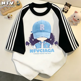 【จัดส่งตลอด 24 ชั่วโมง】NFV สไตล์เกาหลี💙เสื้อยืด ระบายอากาศ Oversized ลายพิมพ์การ์ตูนหญิง สะดวกสบาย ผ้าฝ้าย100% YG3866