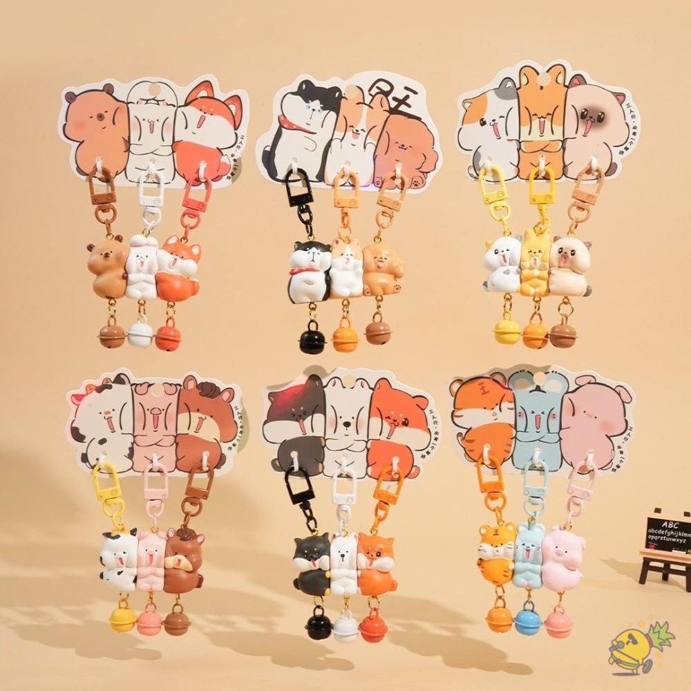 WXDX.TH 3 ชิ้นชุดพวงกุญแจ Snap แม่เหล็ก,เรซิ่น Mini พวงกุญแจสัตว์, Charms การ์ตูนกระเป๋าเป้สะพายหลังแม่เหล็ก Charm ของขวัญ