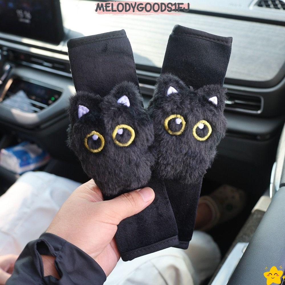 MELODYGOODS1FJ ฝาครอบป้องกันเข็มขัดนิรภัย, Black Cat Pressure-Relief Car Safety Shoulder Pads, Soft Plush Auto อุปกรณ์ตกแต่งภายในสําหรับขับรถ Long-Distance