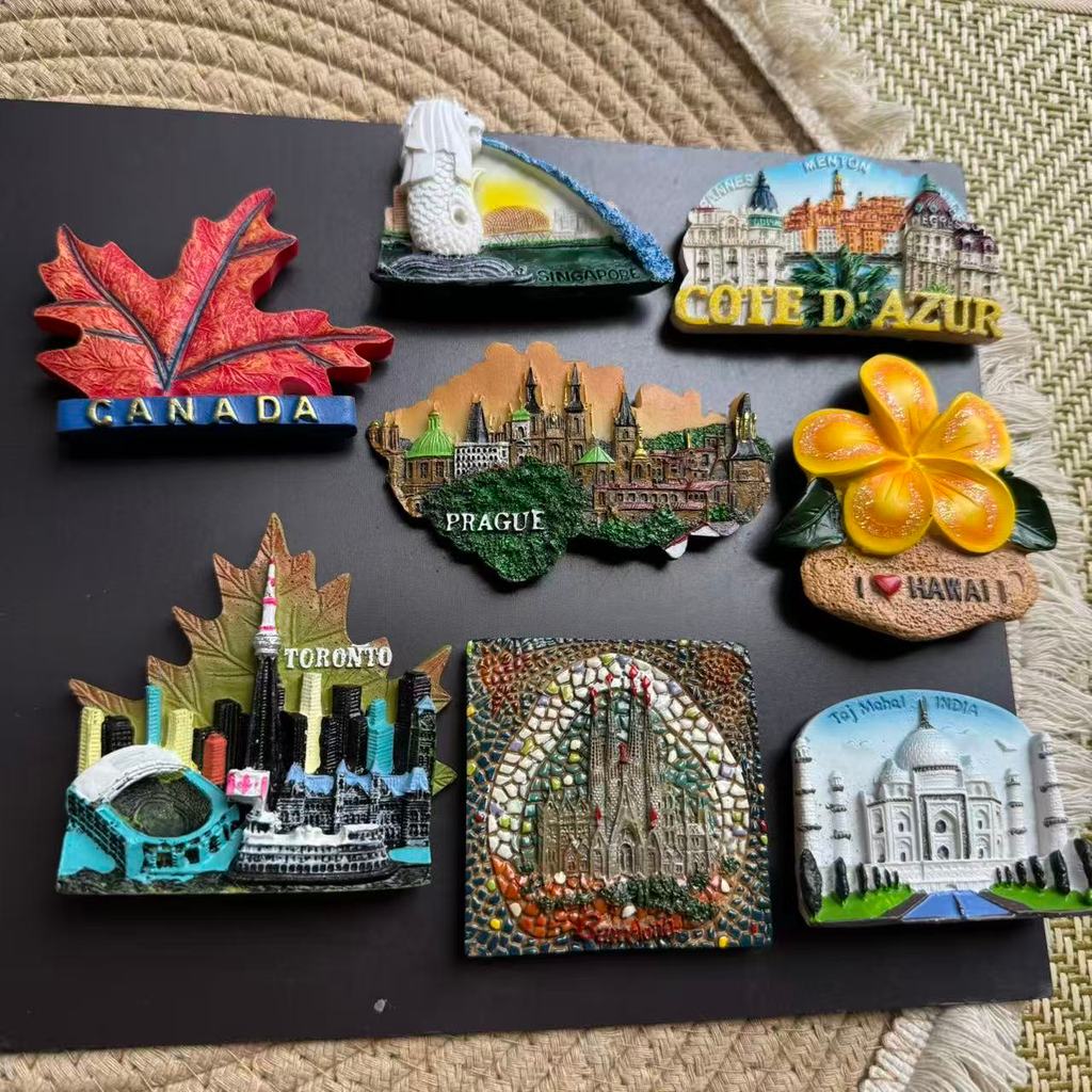 1 PC เรซิ่นตู้เย็นแม่เหล็ก Travel Themed จุด Scenic อินเดีย, Prague, French Riviera,Spain,สิงคโปร์,แคนาดา,ฮาวาย Landmarks ของที่ระลึกสําหรับ Home Office Decor