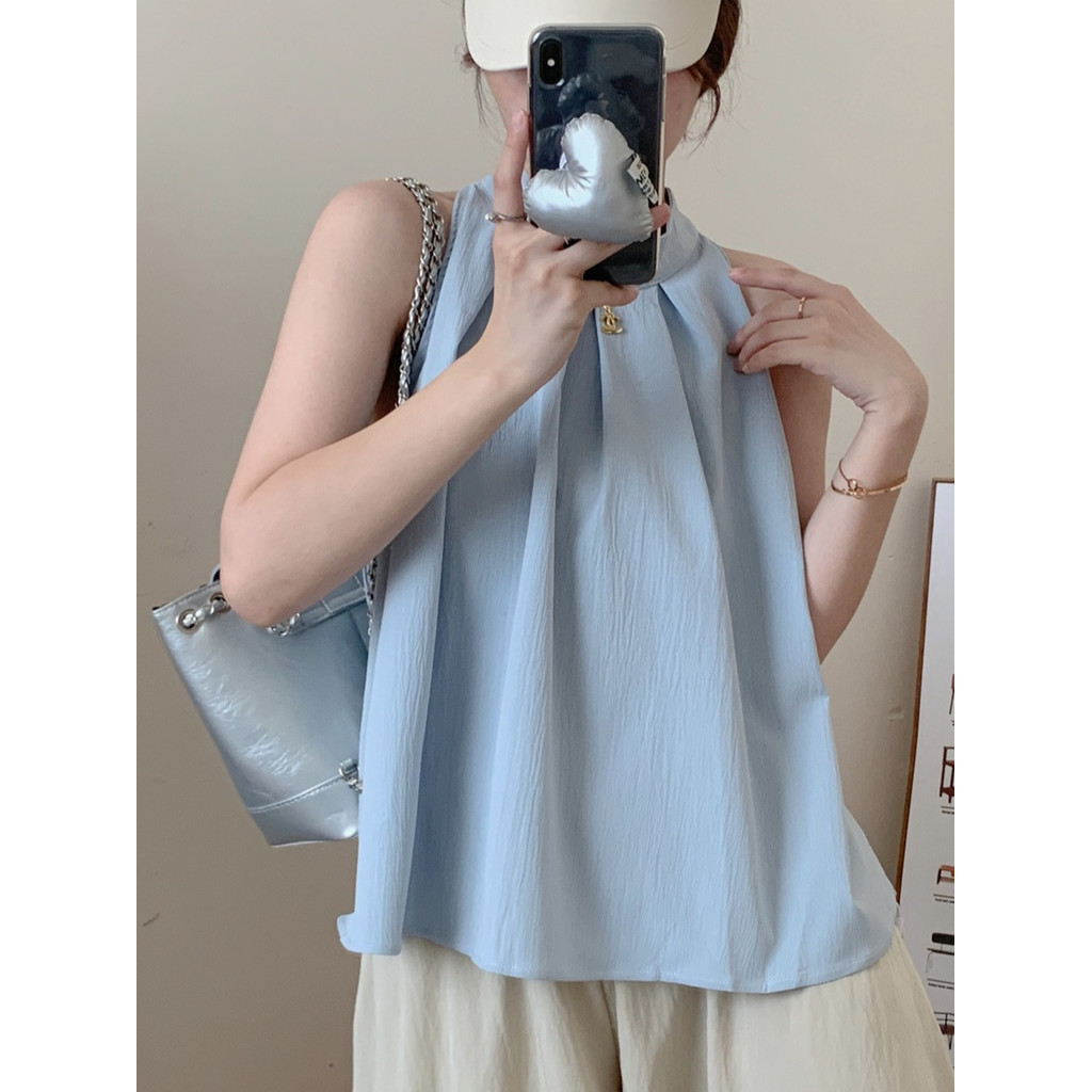 CTB010 เสื้อแขนกุดสีพื้นคอกลม ทรงสวยใส่แล้วดูดี ดีเทลจับกรีบที่คอเพิ่มความน่ารัก ผ้าเบาสบาย ใส่ได้ทุ