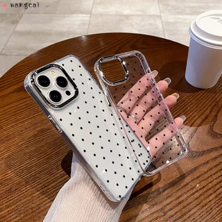 สําหรับ OPPO Reno 15F 15 Pro Max Mini 15C 14F FC ค้นหา X9 X9S X8 Ultra X8S K15 K14 K14X Turbo Pro Plus เคสโทรศัพท์ Simple Elegant สีดํา Polka Dot ปุ่มอิสระปลอกกรณีฝาครอบ