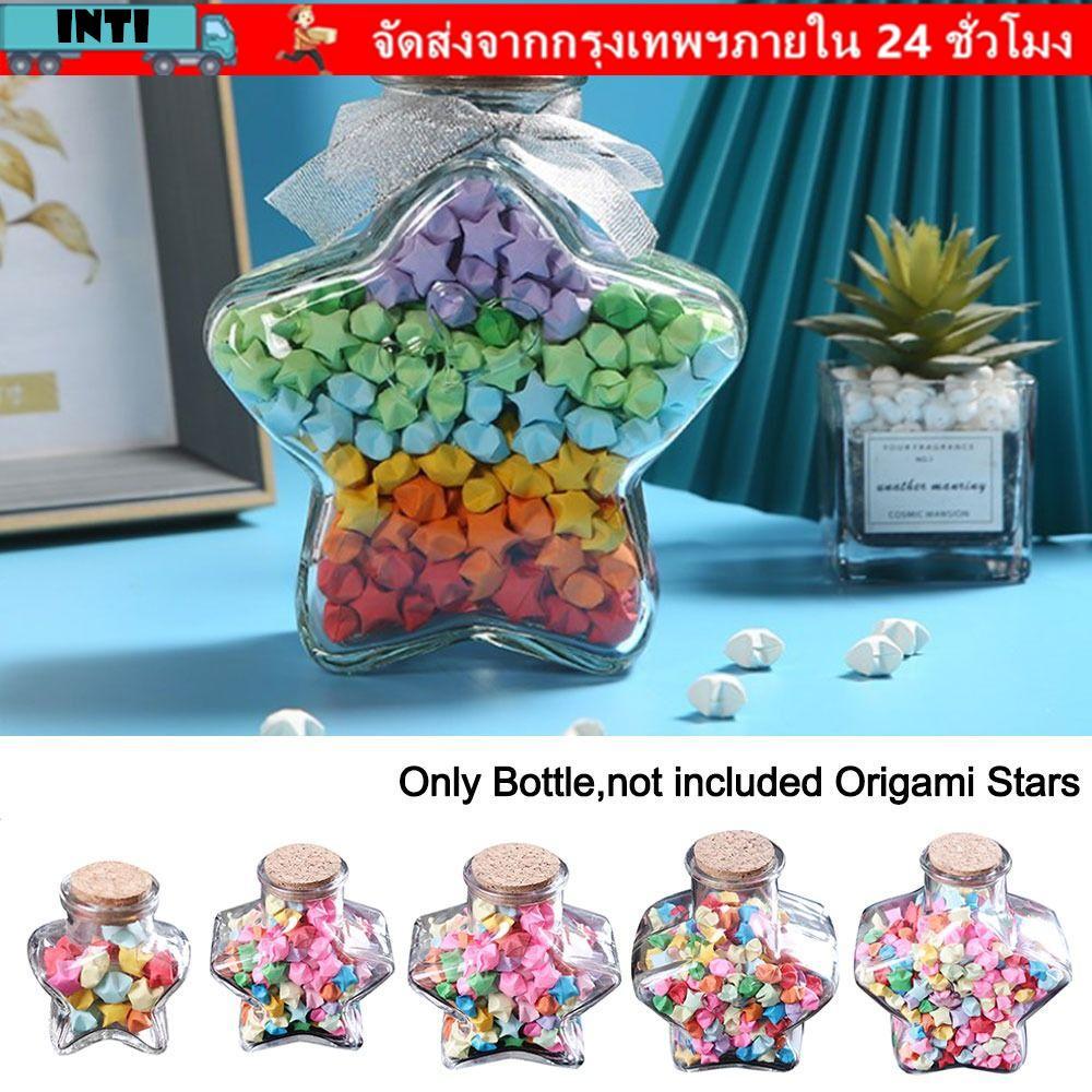 INTI Wishing Bottle, Stars Shape Origami Stars Glass Bottle, DIY Craft Pentagram Storage Bottle Home