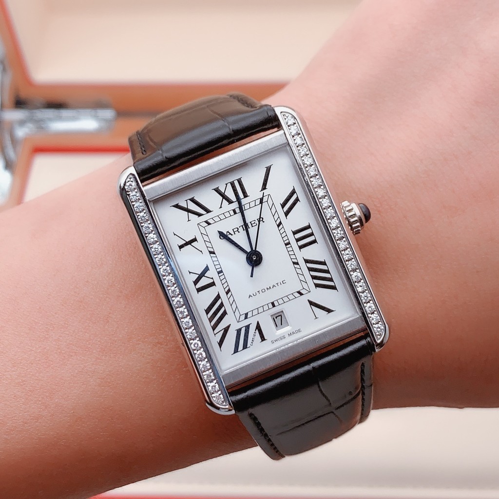 Cartier Cartier Mens Watch Tank Series Stainless Steel Back Diamond Automatic Mechanical Watch Men W