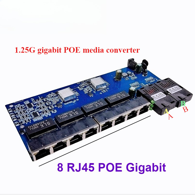 สวิตช์ไฟเบอร์ 8 RJ45 POE 2 ไฟเบอร์ 2F8GE Gigabit Ethernet switch media converter Fiber Optical 10/10