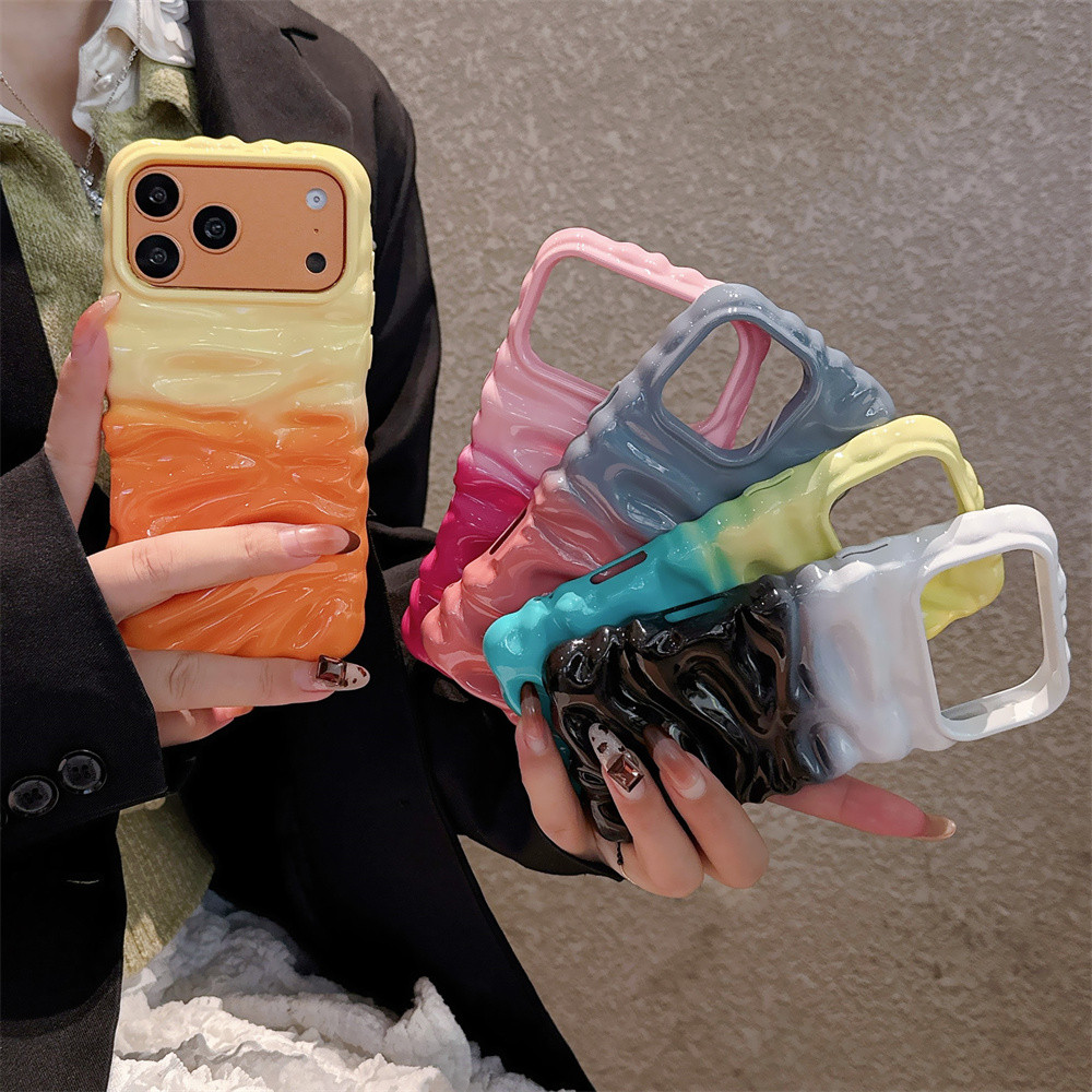รูปแบบคลื่นครีมไล่ระดับสีขั้นสูงเหมาะสําหรับ iphone17 ProMax เคสโทรศัพท์ iPhone 17 ใหม่ 16 Pro niche 15 creative 14/13 16 Promax ซิลิโคนอ่อนนุ่มฝาครอบป้องกันกรณี