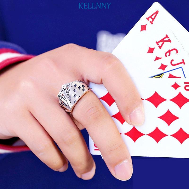 Kelln Cool Playing Card Open Adjustable Ring Hip Hop Lucky Band Ring