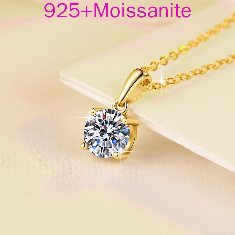 Moissanite สร้อยคอ 925 เงินหญิง Four-Claw Moissanite จี้ Clavicle Chain