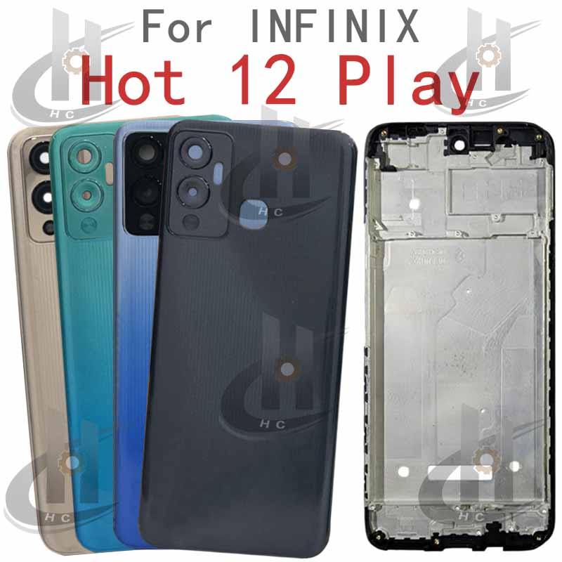 สําหรับ infinix Hot 12 Play X6816 แบตเตอรี่ฝาหลังกรอบกลาง + ปุ่ม + กรอบด้านหน้า LCD + เลนส์กล้อง