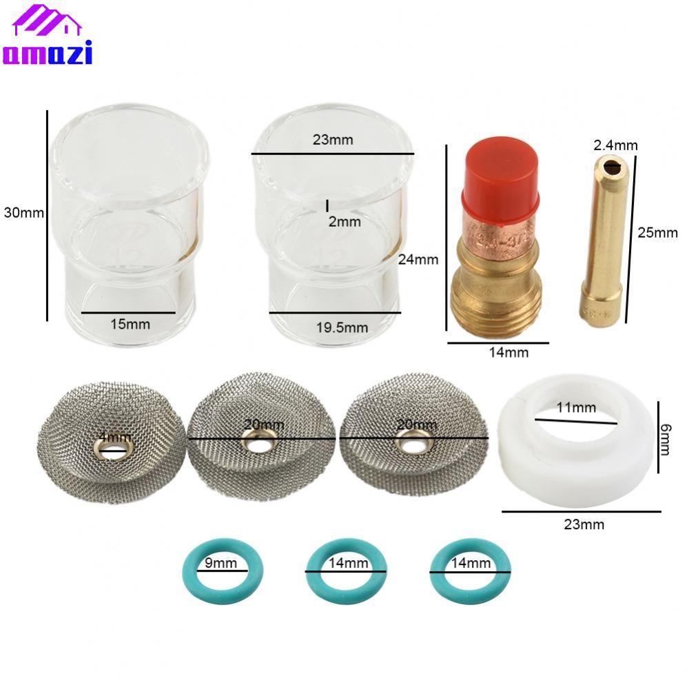 332 ไฟฉายเชื่อม TIG ชุดเลนส์แก๊ส 12 ถ้วย 24 มม. Collet สําหรับใช้กับสําหรับ WP17 WP26