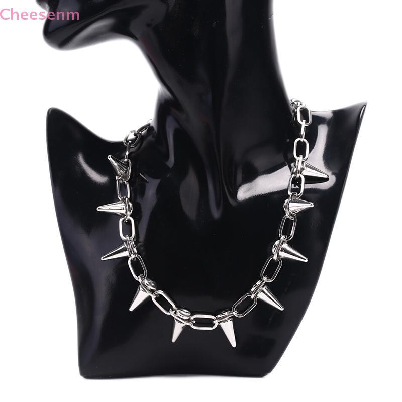 Cheesenm ใหม่ Spike Rivet Punk สร้อยคอ Goth Rock Biker Link Chain Choker เครื่องประดับ TH