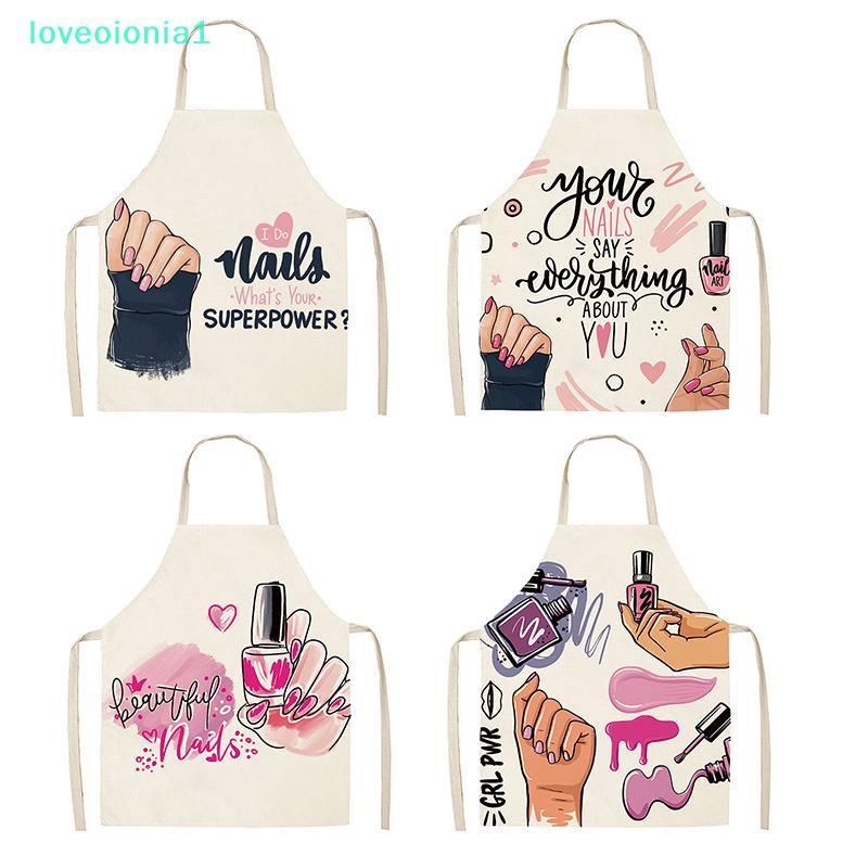 loveoionia1 ยาทาเล็บลิปสติกความงามครัวผู้หญิงผ้ากันเปื้อนทําความสะอาดในครัวเรือนแฟลกซ์ Pinafore Salo