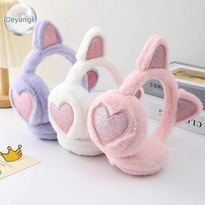 Deyangk Plush ฤดูหนาวที่อบอุ่นหู Earmuffs Glitter หูอุ่นหัวใจแขวนหูสําหรับผู้หญิงสาว Earflap เย็นป้องกันหู Muffs TH