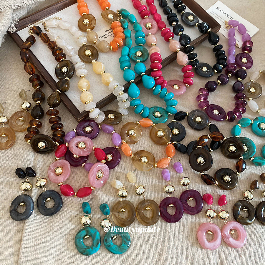 อะคริลิคไม่สม่ําเสมอสร้อยคอสร้อยข้อมือต่างหูชุดเครื่องประดับที่ไม่ซ้ํากันแฟชั่นAll-Matchยุโรปอเมริกั