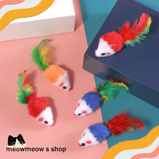 ✨ พร้อมส่ง | ของเล่นแมว 🐭 หนูปลอมขนฟู หางสีสันสดใส 🎨 หนูเหมือนจริง ล่อแมว
