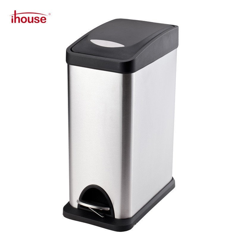 Ihouse ถังขยะถังขยะสแตนเลสสี่เหลี่ยมห้องนั่งเล่นสํานักงาน 8L ถังขยะแบบใช้เท้าเหยียบพร้อมสต็อก
