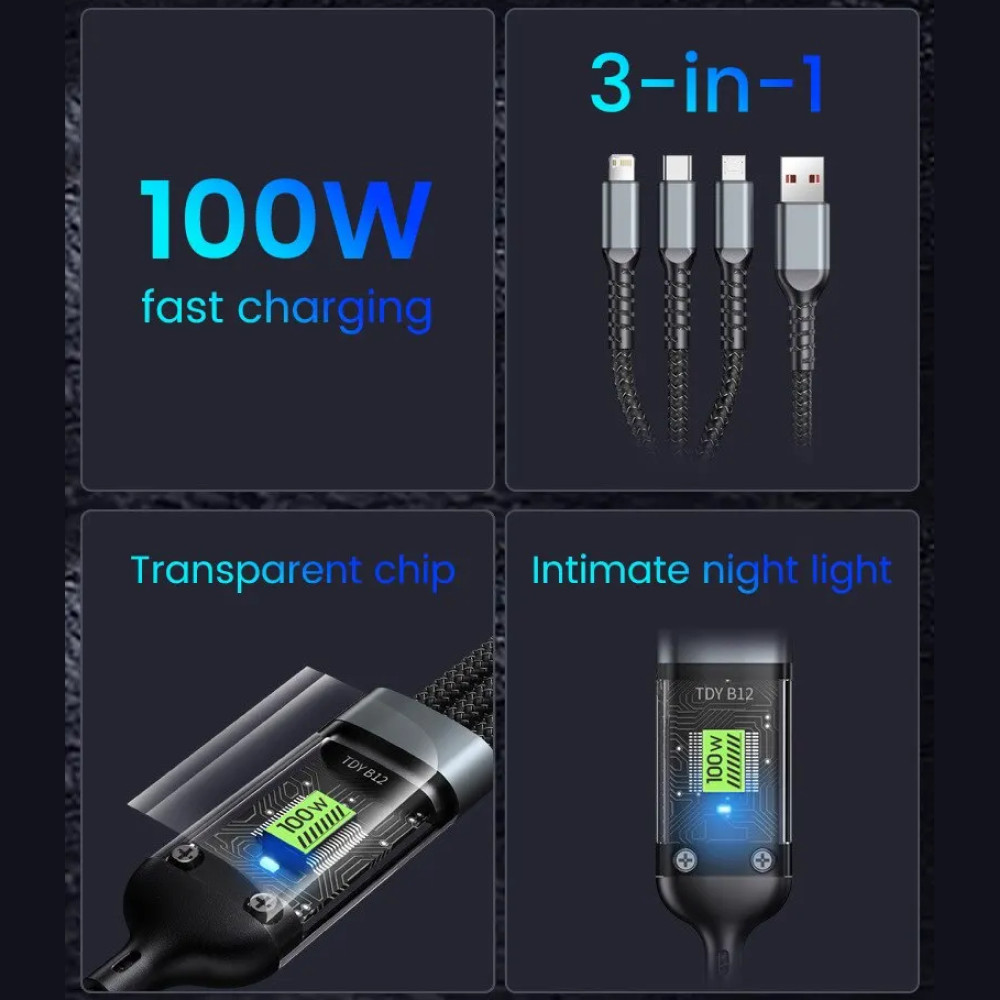 OLAF สายเคเบิลข้อมูล Micro USB Lightning Type C มัลติฟังก์ชั่น 20V 1.2M - OL601