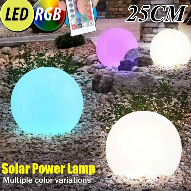 25 ซม./20 ซม./15 ซม.กลางแจ้งพลังงานแสงอาทิตย์ LED Ground Ball ไฟรีโมทคอนโทรล 16 สีชั้น Street โคมไฟสนามหญ้างานแต่งงาน Holiday Home Decor โคมไฟ