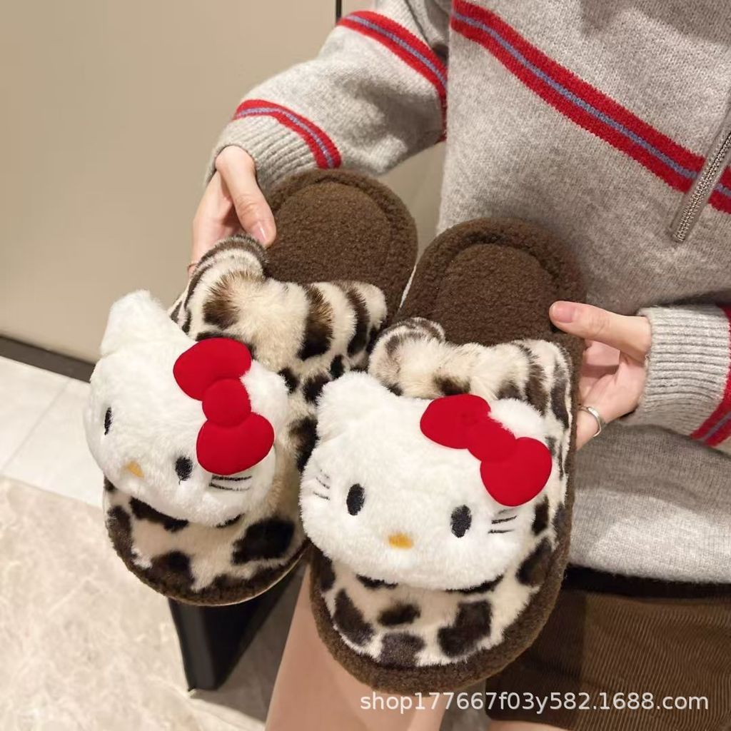 รองเท้าแตะผ้าฝ้าย Sanrio แบบอบอุ่นด้วยขนสัตว์ สำหรับใส่ภายในบ้านและฤดูหนาว - รูปที่ 4