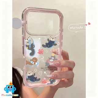 สำหรับ IPhone 16 17 15 Air 11 13 XR 12 14 Pro Max XS X Max 16 14 15 Plus เคส 2 in 1โปร่งใส ลายนากการ์ตูน น่ารัก สไตล์ฮิต