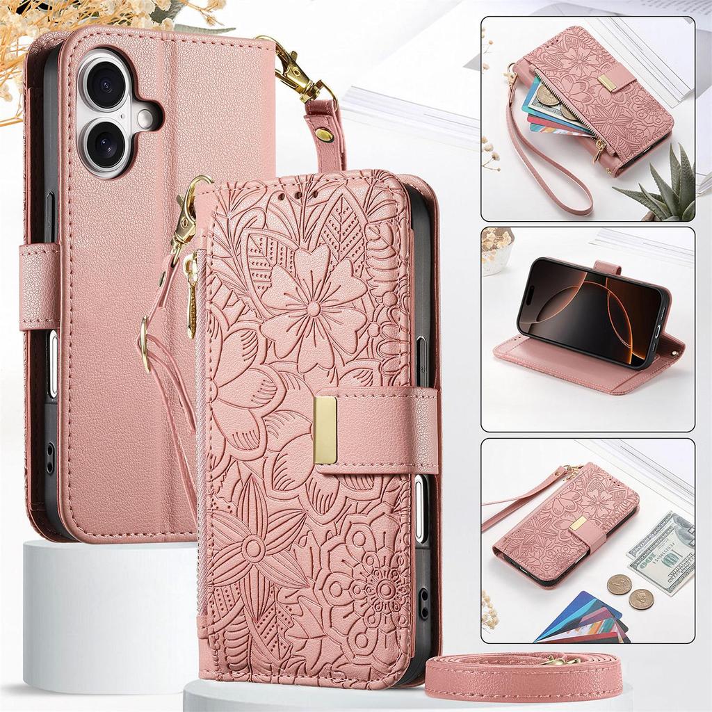 SAMSUNG ดอกไม้นูนกระเป๋าสตางค์เคสโทรศัพท์สําหรับSamsung Galaxy S22 S23 S24 S25 S26 Plus FE S26 S25EDGE 5G Ultraซิปสายรัดข้อมือPUหนังฝาครอบโทรศัพท์ผู้ถือบัตรปลอกกันกระแทก