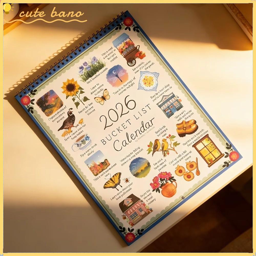 BANO Wish List Calendar, Notes Planing สีสัน 2026 Wall Calendar, Planner รายเดือนรายวันสมุดบันทึกรูปแบบการ์ตูนปฏิทินตั้งโต๊ะ Office Home Desk Decor