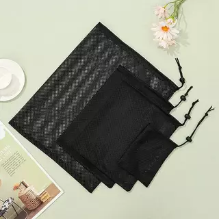 [ใหม่] Bla สีขาวตาข่ายทนทาน Drawstring Bag Storage Pouch Multi Purpose Home Travel กิจกรรมกลางแจ้งถุงซักผ้า Stuff Sa [TH]